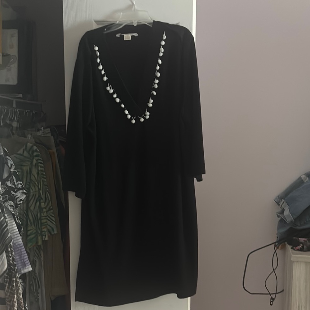 Black Swimsuit Coverup Dress with White Accents
